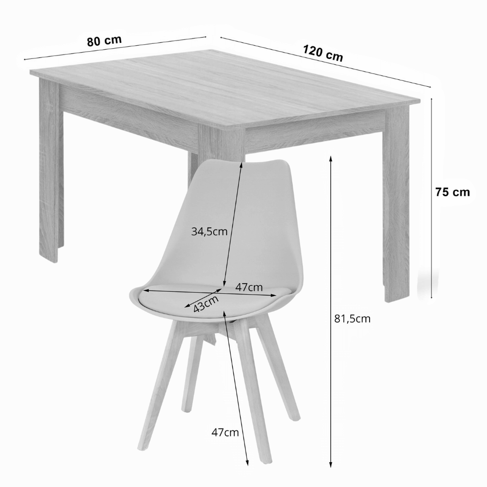 Rysunek techniczny zestawu stolików MARBLE WHITE z wymiarami