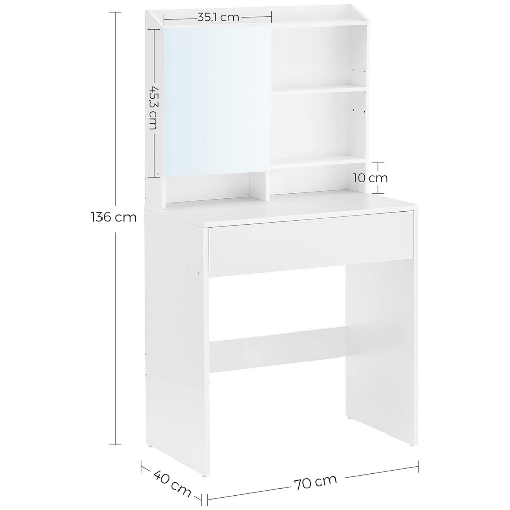 Rysunek techniczny zestawu stolików MARBLE WHITE z wymiarami