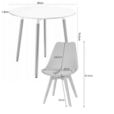 Rysunek techniczny zestawu stolików MARBLE WHITE z wymiarami